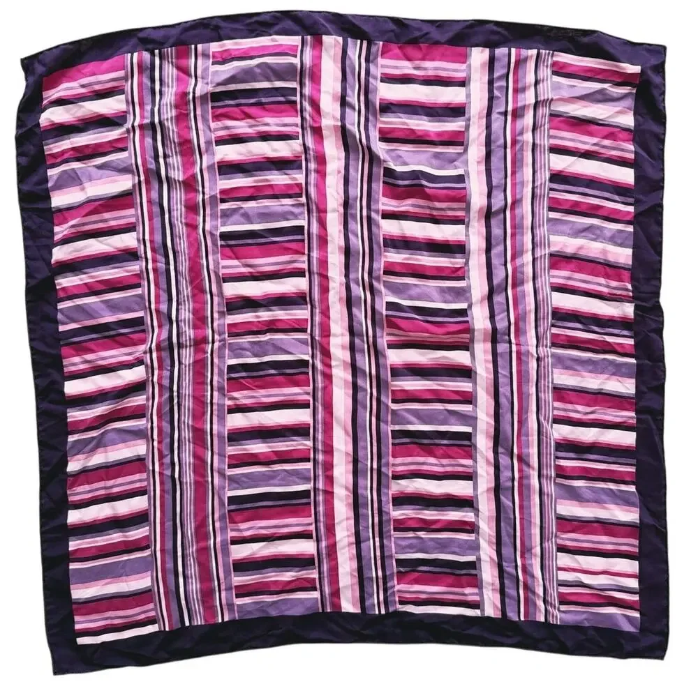 Y2K Silk Square Scarf Bandana Bag Tie Pink Purple Striped Retro 90s Preppy Glam